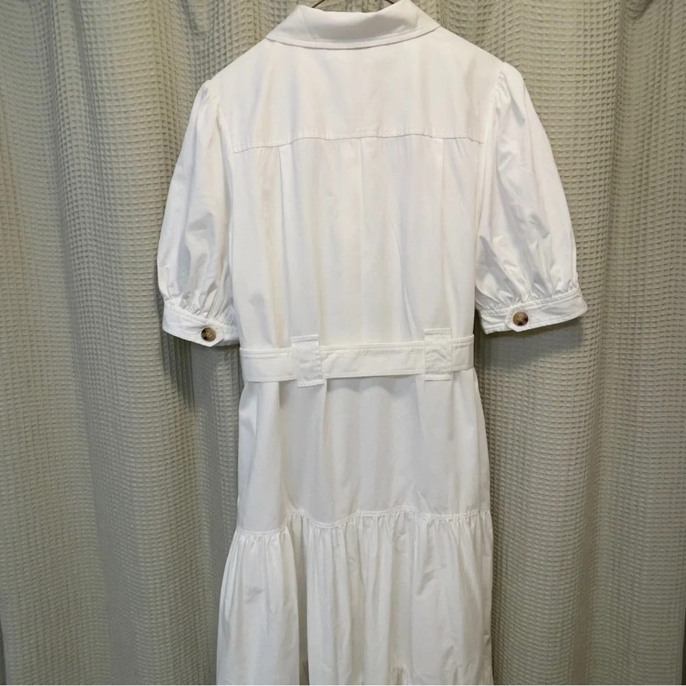 Derek Lam 10 Crosby White Utility Midi Dress - Size 14 Belted Puff Sleeve - Picture 3 of 5